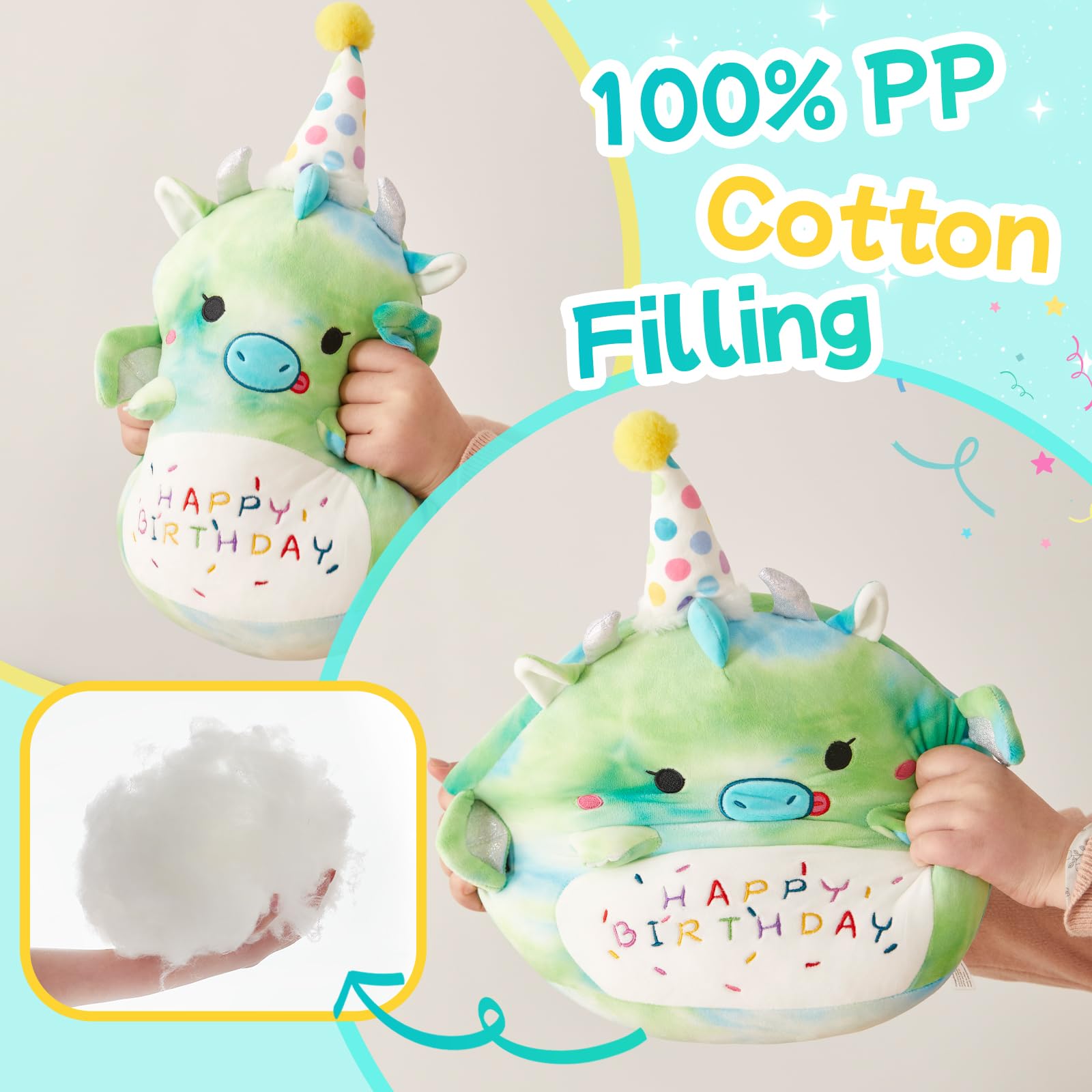 Bstaofy 15' Cute Happy Birthday Dinosaur Soft Plush Pillow Green Dinosaur Birthday Stuffed Animal Gifts For Boys Girls Baby Kid