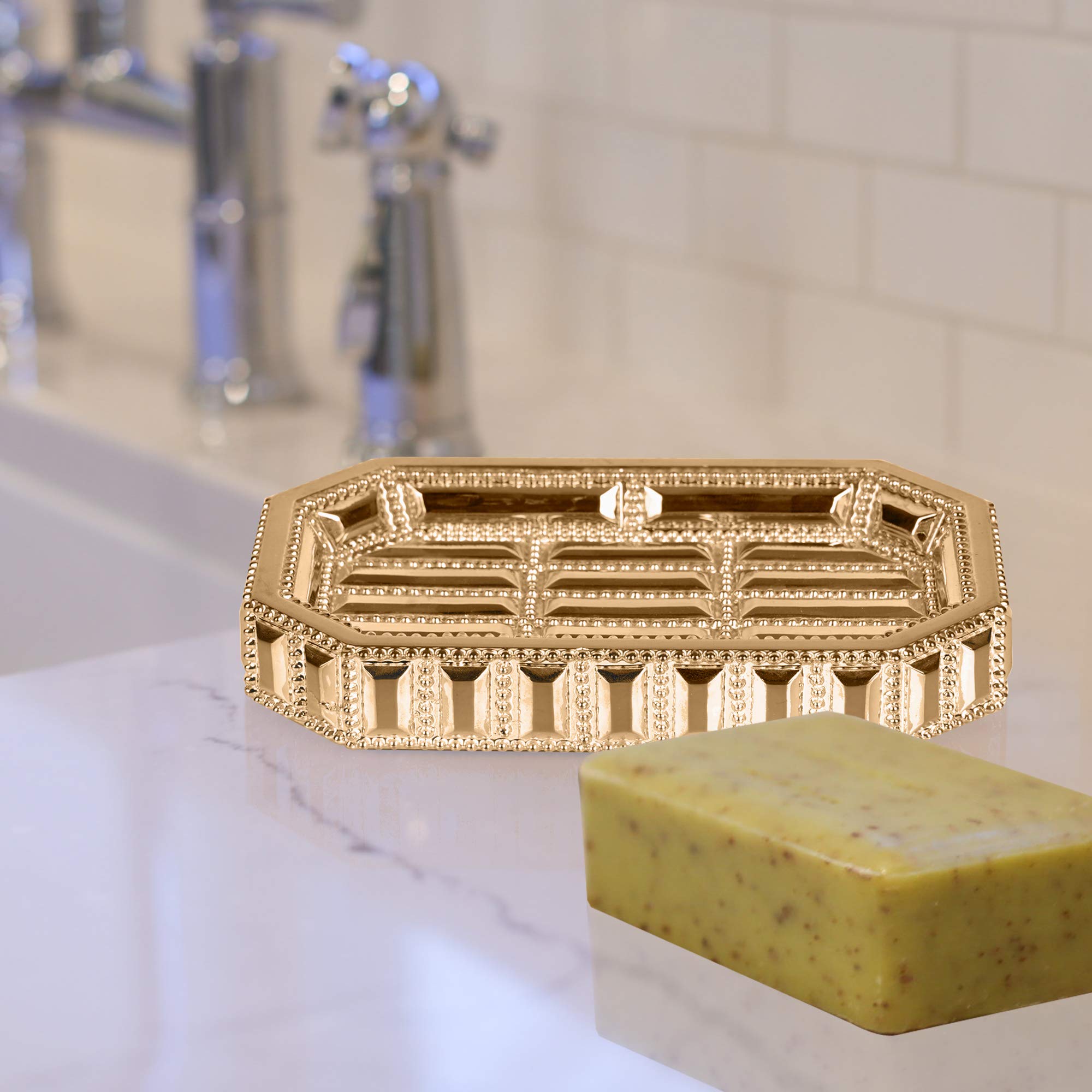 nu steel Gold Resin Decorative Bar Soap Dish Tray for Bathroom, Kitchen Sink - Stylish Storage for Soap, Sponges, Scrubbers - GLT3GH