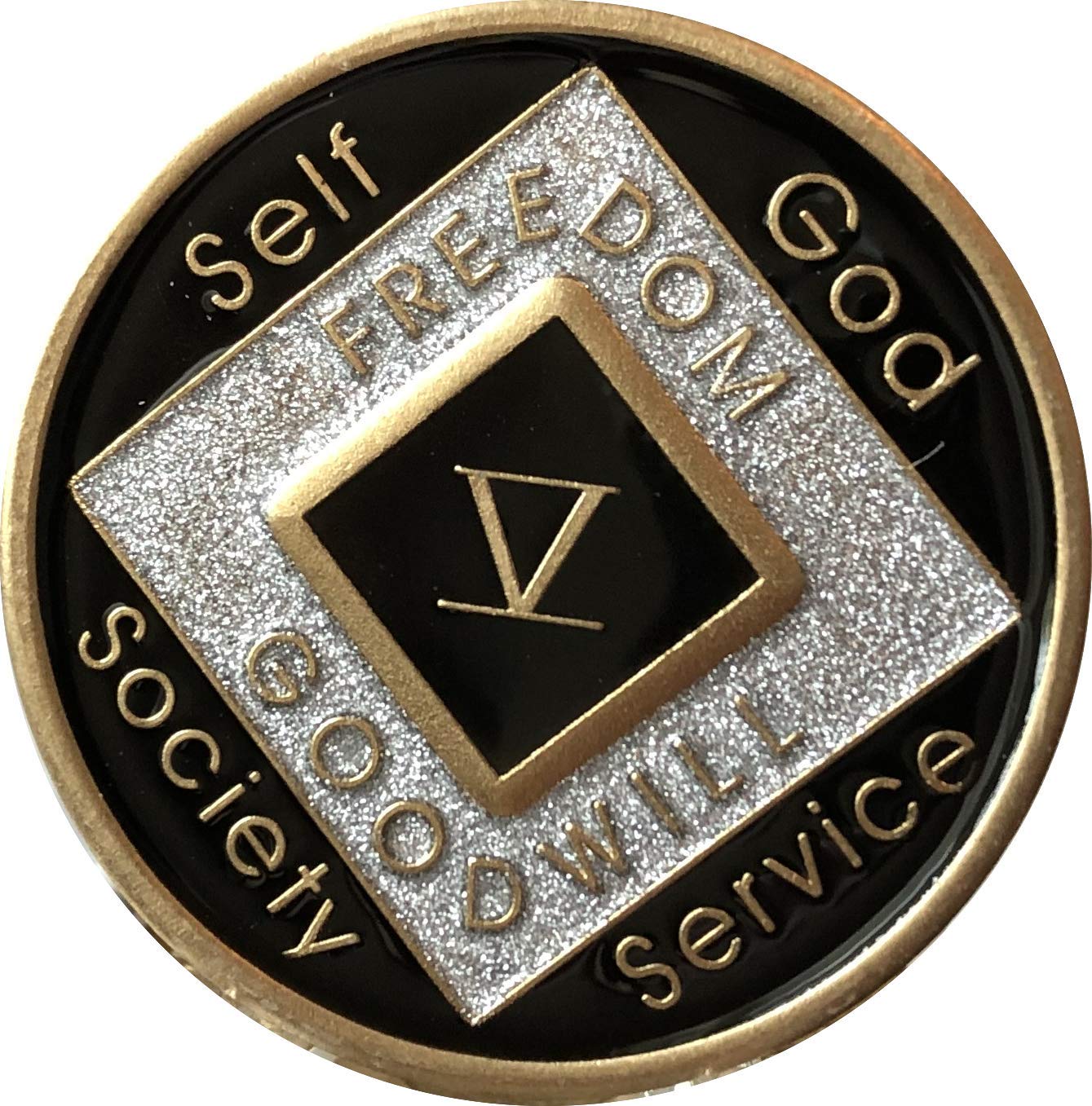 5 Year Black And Silver Glitter Na Medallion Official Narcotics Anonymous Chip