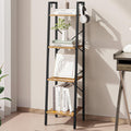 Hzuaneri Ladder Shelf, Bookshelf Bookcase, Freestanding Corner Storage Shelve With 2 Hooks For Home Office, Living Room, Kitchen, Bedroom, Industrial, 4-Tier Rustic Brown Bc13201B