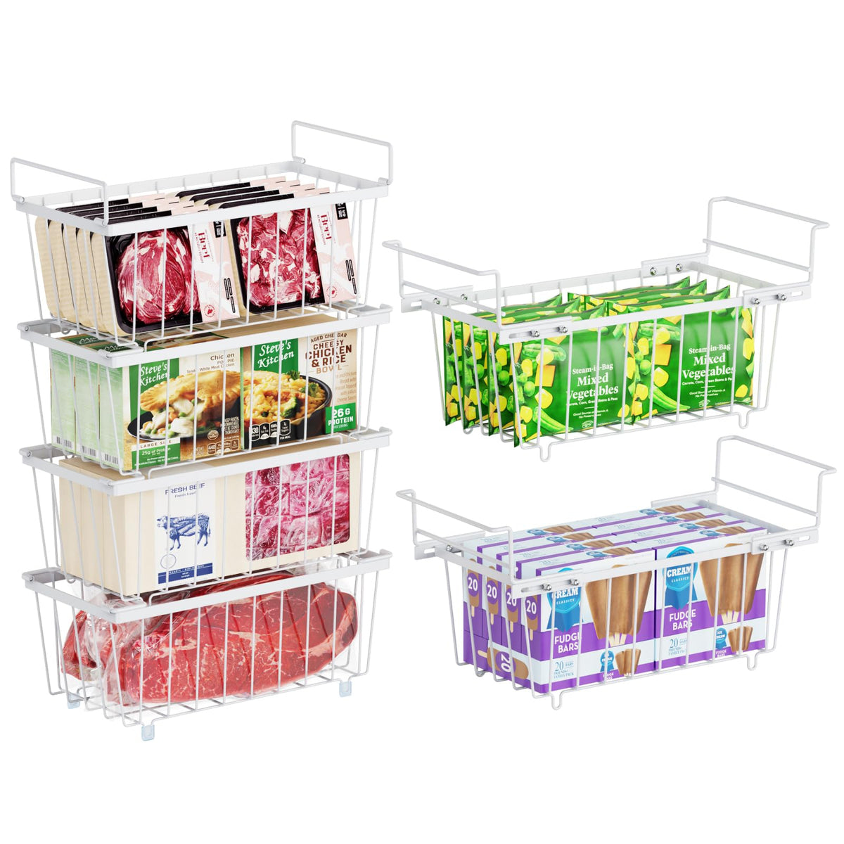 Ispecle Deep Freezer Organizer Bins - 15.8~18.1 Inch Freezer Baskets For Chest Freezer, 7 Cu.Ft Chest Freezer Organizer Bins, 2