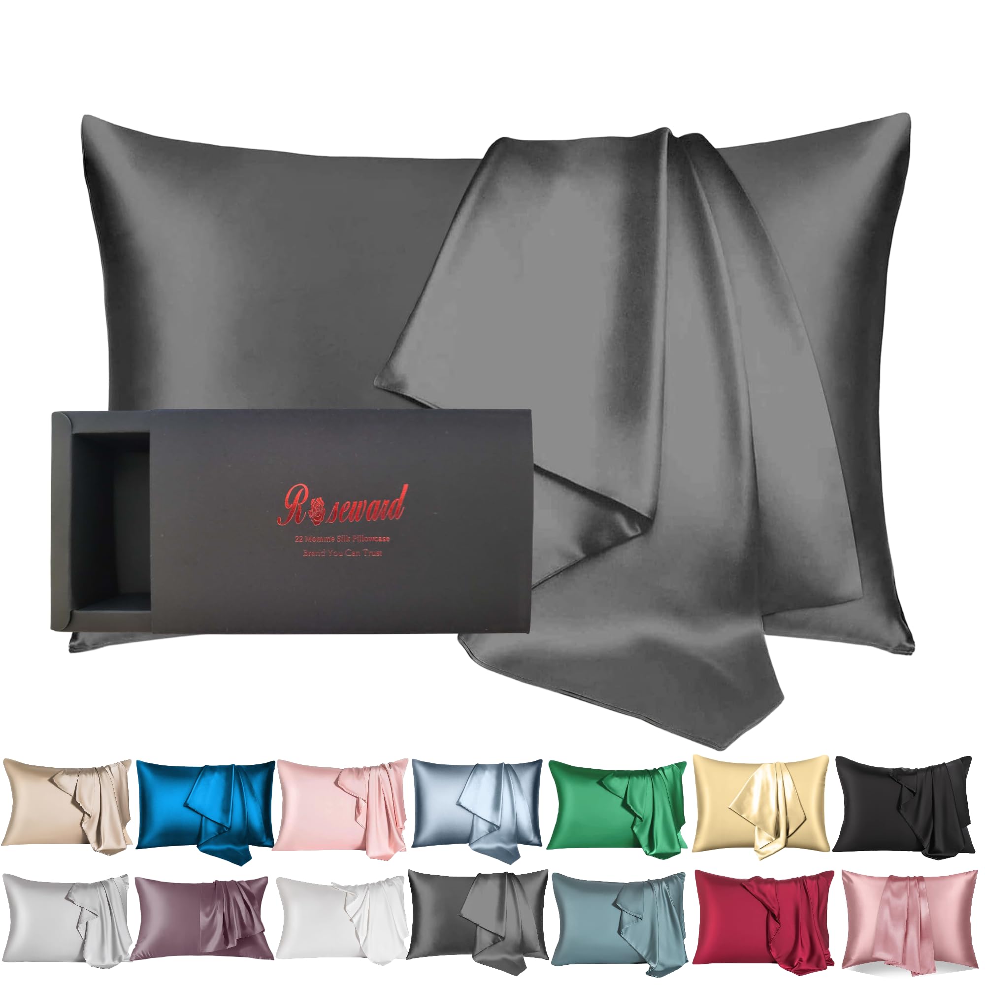 100% Mulberry Silk Pillowcase for Hair and Skin Made in USA, 22 Momme Silk Pillow Case King with Zipper, Hypoallergenic, Anti Ac