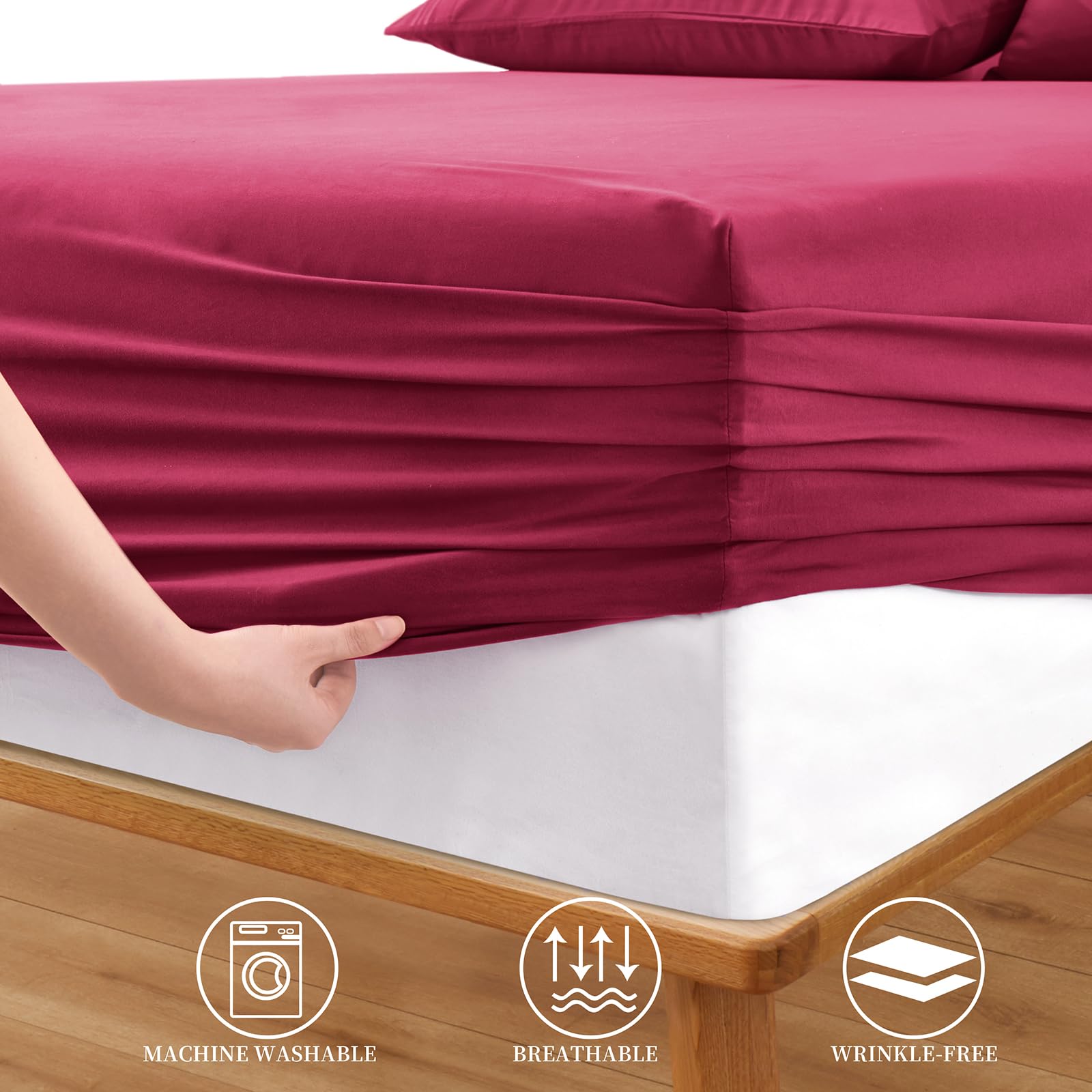 Horbaunal Extra Deep Pocket Full Fitted Sheet Only - Fits Up To 24 Inch Mattress - Luxury 1800 Thread Count - Microfiber Burgund