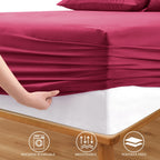 Horbaunal Extra Deep Pocket King Fitted Sheet Only - Fits Up To 24 Inch Mattress - Luxury 1800 Thread Count - Microfiber Burgund