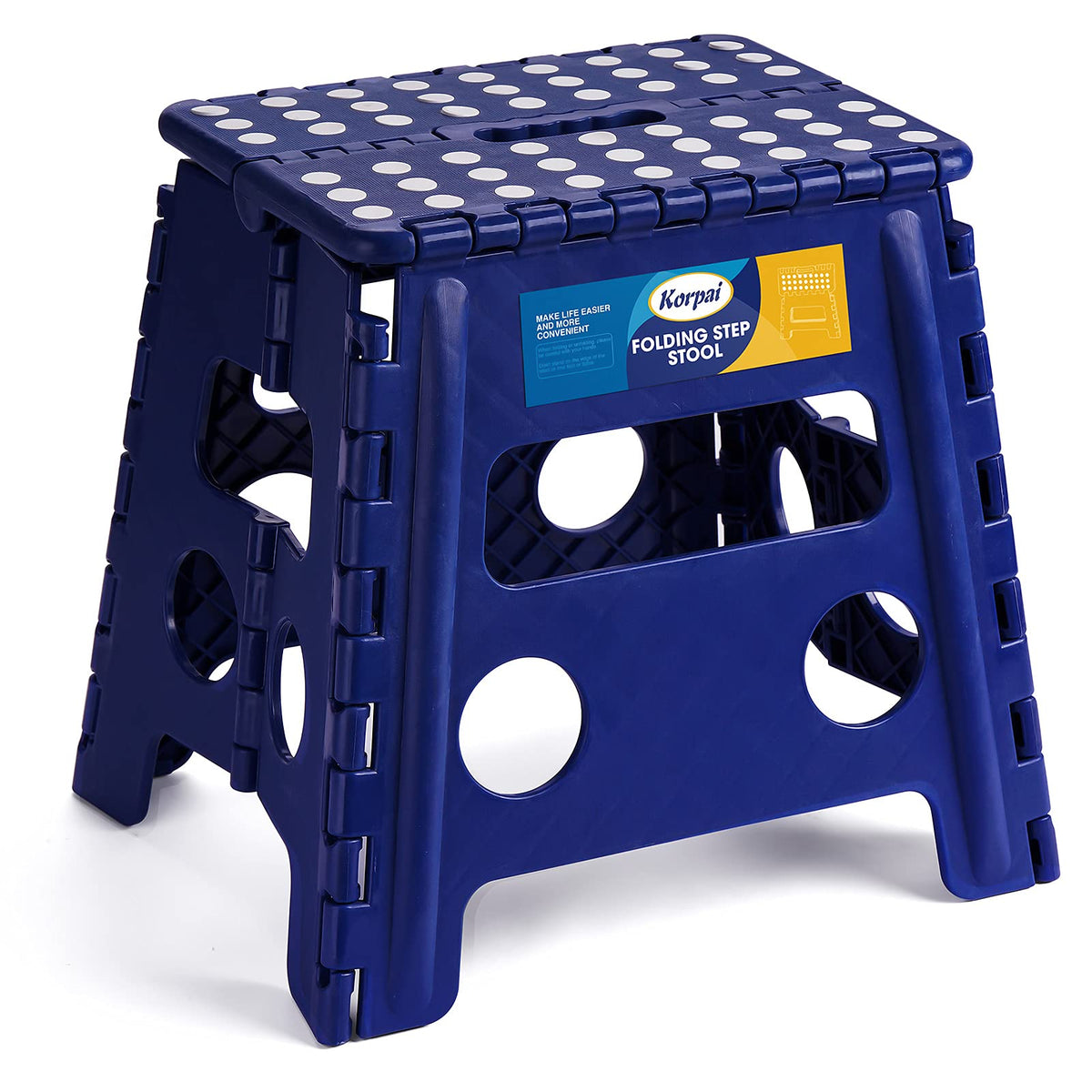 Korpai 13' Folding Step Stool For Adults And Kids Holds Up To 300 Lbs,Non-Slip Folding Stools With Portable Handle, Compact Plastic Foldable Step Stool For Bathroom,Bedroom, Kitchen,Royal Blue,1Pc