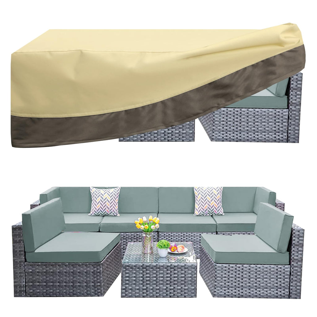 Purefit Patio Furniture Covers, Outdoor Table Furniture Cover Waterproof Canvas Rectangle 650D Patio Covers For Outdoor Furniture, Lawn, Deck, Backyard, Anti-Fade & Tear Resistant, 126'L X 84'W X 28'H