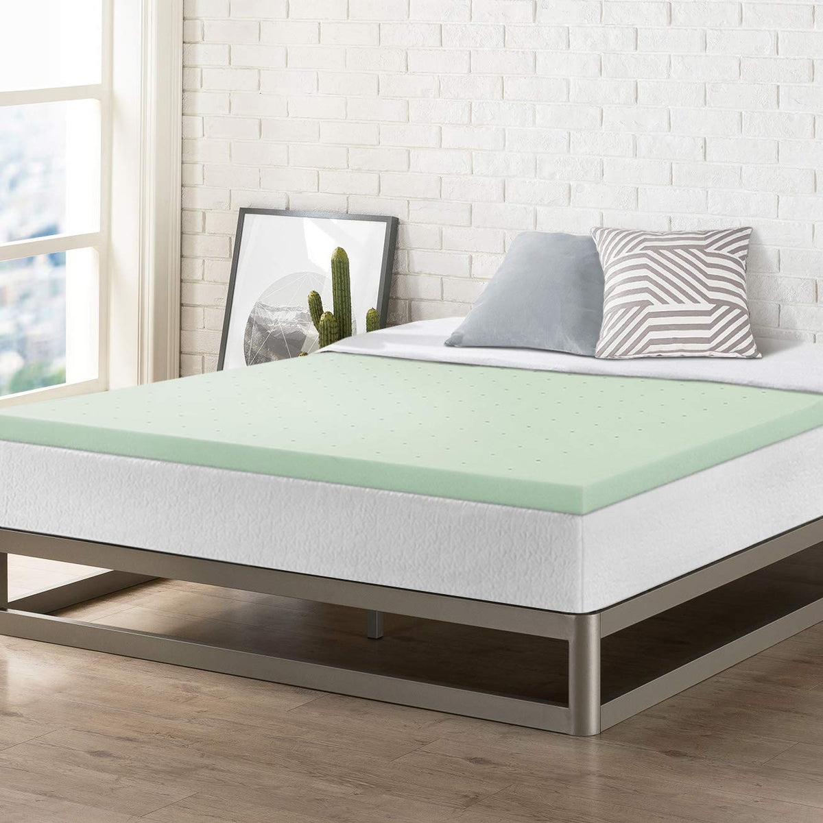Best Price Mattress 2 Inch Ventilated Memory Foam Mattress Topper, Calming Green Tea Infusion, Certipur-Us Certified, King