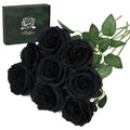 Waipfaru 8 Pcs Artificial Flowers Fake Silk Black Roses Bulk, Faux Real Touch Roses Bouquet with Long Stem for Wedding Party Hom