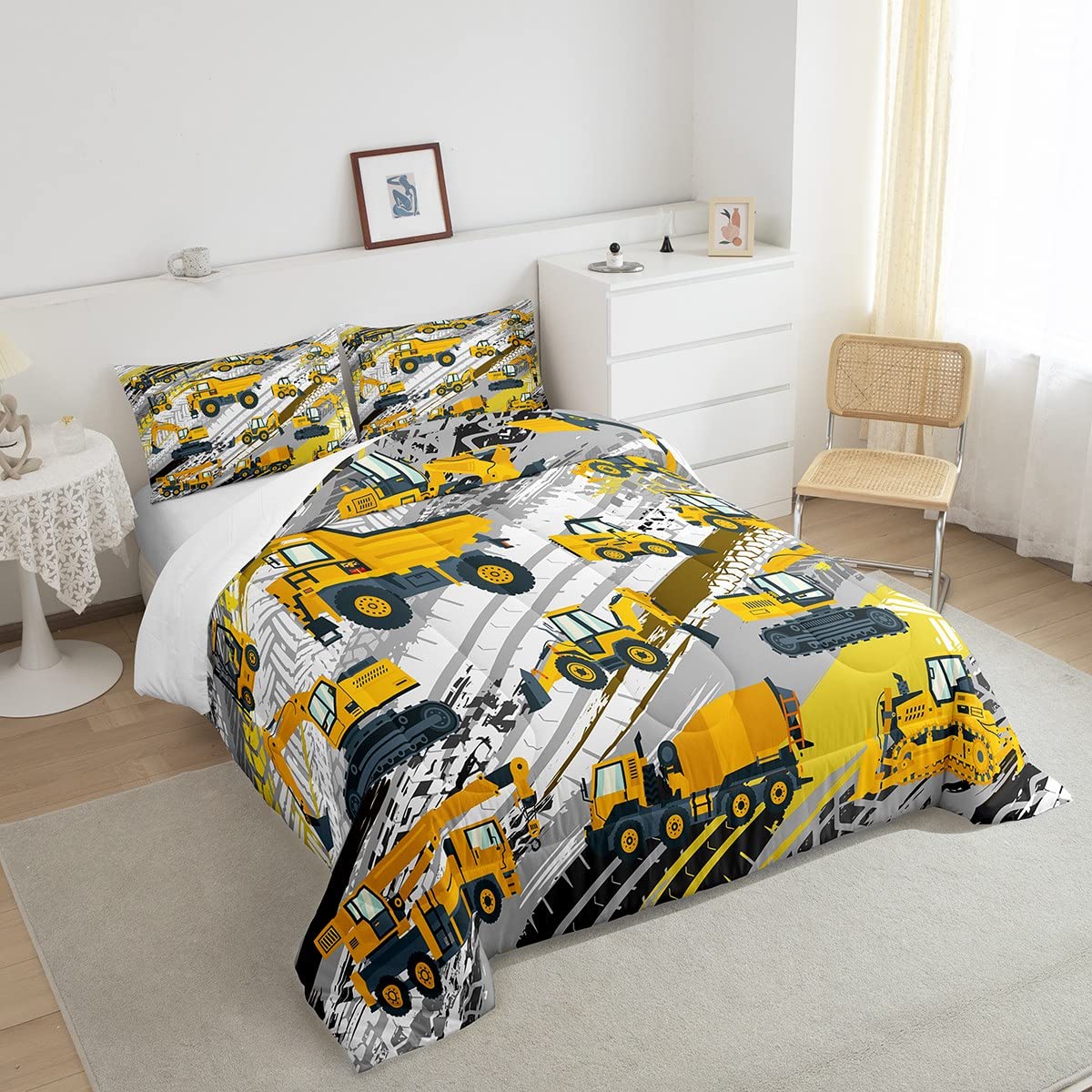 Boys Construction Comforter Set Truck Bedroom Decor For Kids Girls Under Construction Vehicles Down Comforter Toddler Child Cart