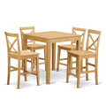 East West Furniture PUBS5-OAK-W 5 Piece Kitchen Counter Set Includes a Square Dining Table and 4 Dining Room Chairs, 36x36 Inch, Oak