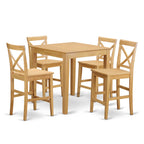 East West Furniture PUBS5-OAK-W 5 Piece Kitchen Counter Set Includes a Square Dining Table and 4 Dining Room Chairs, 36x36 Inch, Oak
