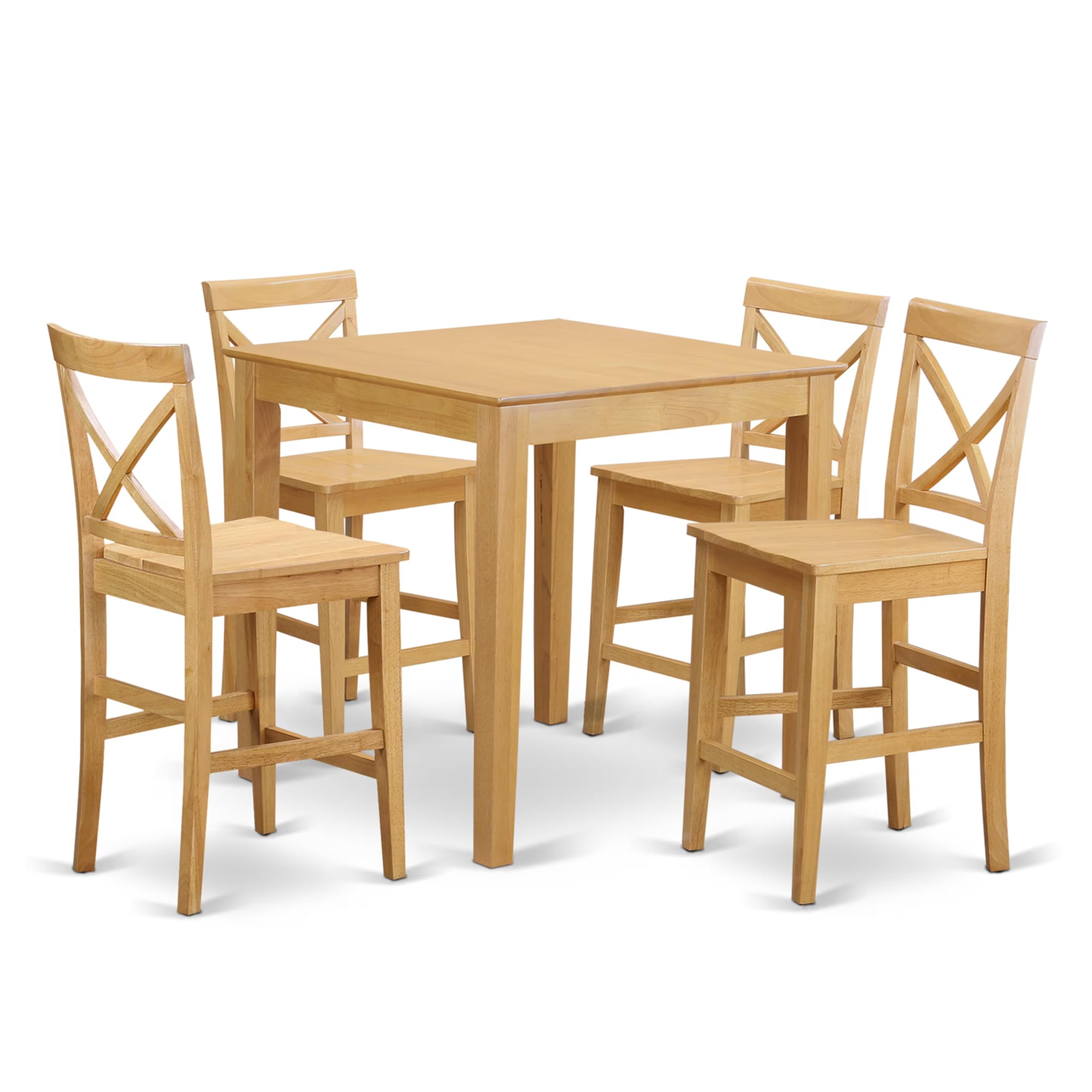 East West Furniture PUBS5-OAK-W 5 Piece Kitchen Counter Set Includes a Square Dining Table and 4 Dining Room Chairs, 36x36 Inch, Oak