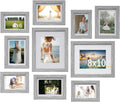 Povrgive Picture Frames Set of 10 Gray Wood Grain, Bulk MDF Frames for 8x10, 5x7, 4x6 Photos Real Glass for Wall or Tabletop