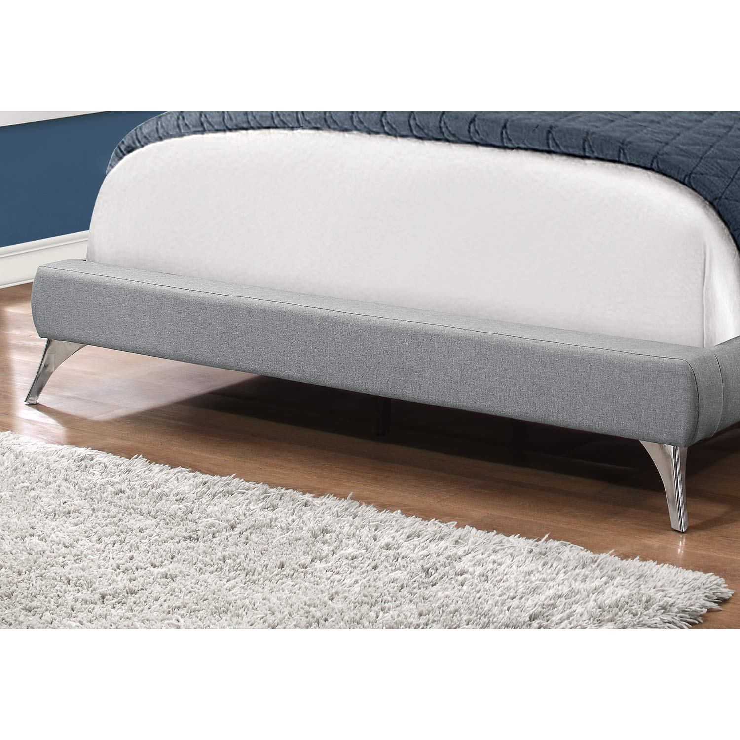 Monarch Specialties Queen Size/Grey Linen with Chrome Legs Bed