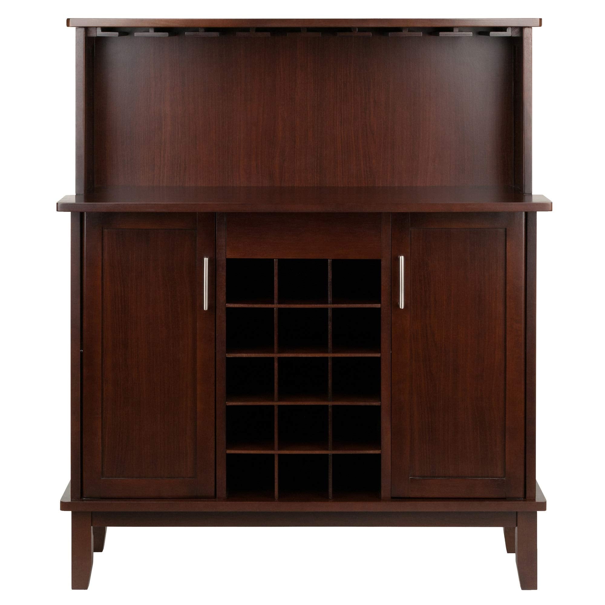 Ergode Wood Beynac Wine Bar - Buffet Cabinet with Ample Storage for Wine, Glassware, and Bar Accessories - Cappuccino Finish - 38.35' W x 15.94' D x 44.57' H