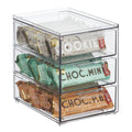 mDesign Plastic Stackable 3Drawer Kitchen Storage Organizer  Bin with Divided PullOut Drawers for Pantry, Shelf, Fridge/Refri