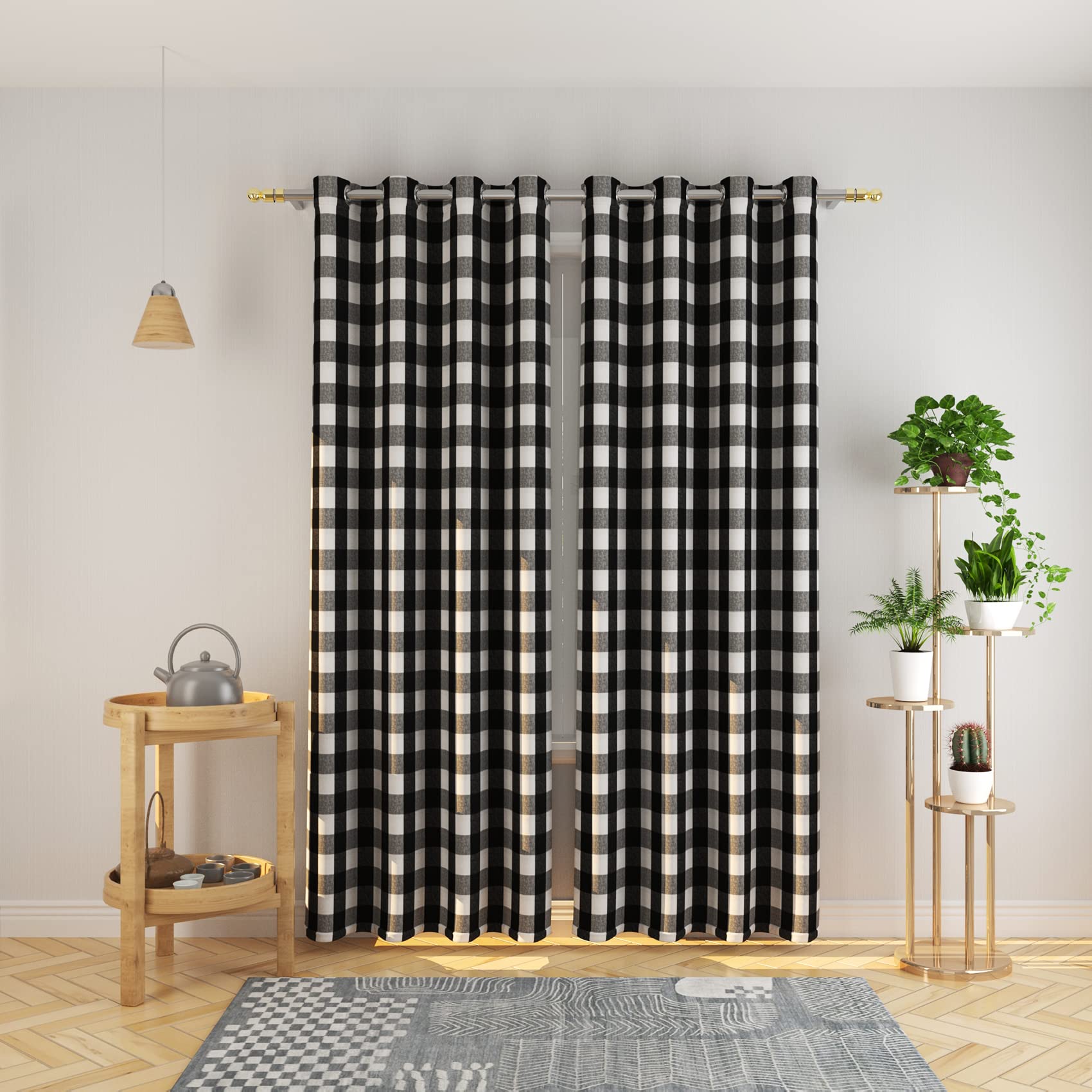 Natus Weaver Buffalo Check Curtains 84 Inch Length Kitchen Living Room Bedroom Black And White Gingham Plaid Window Curtain Pane