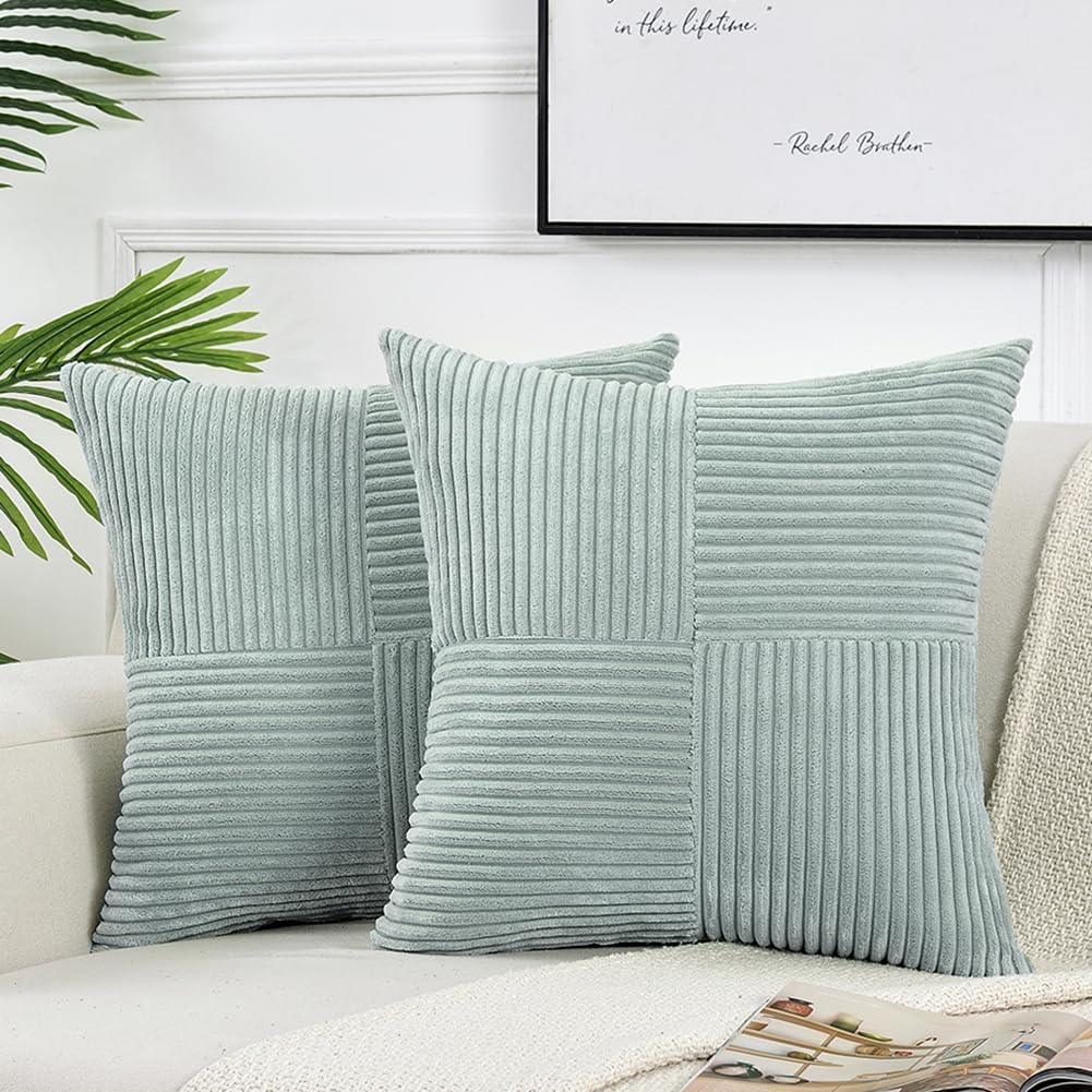 Fancy Homi 2 Packs Grey Blue Decorative Throw Pillow Covers 20X20 Inch For Couch Bed Sofa, Rustic Farmhouse Boho Home Decor, Sof