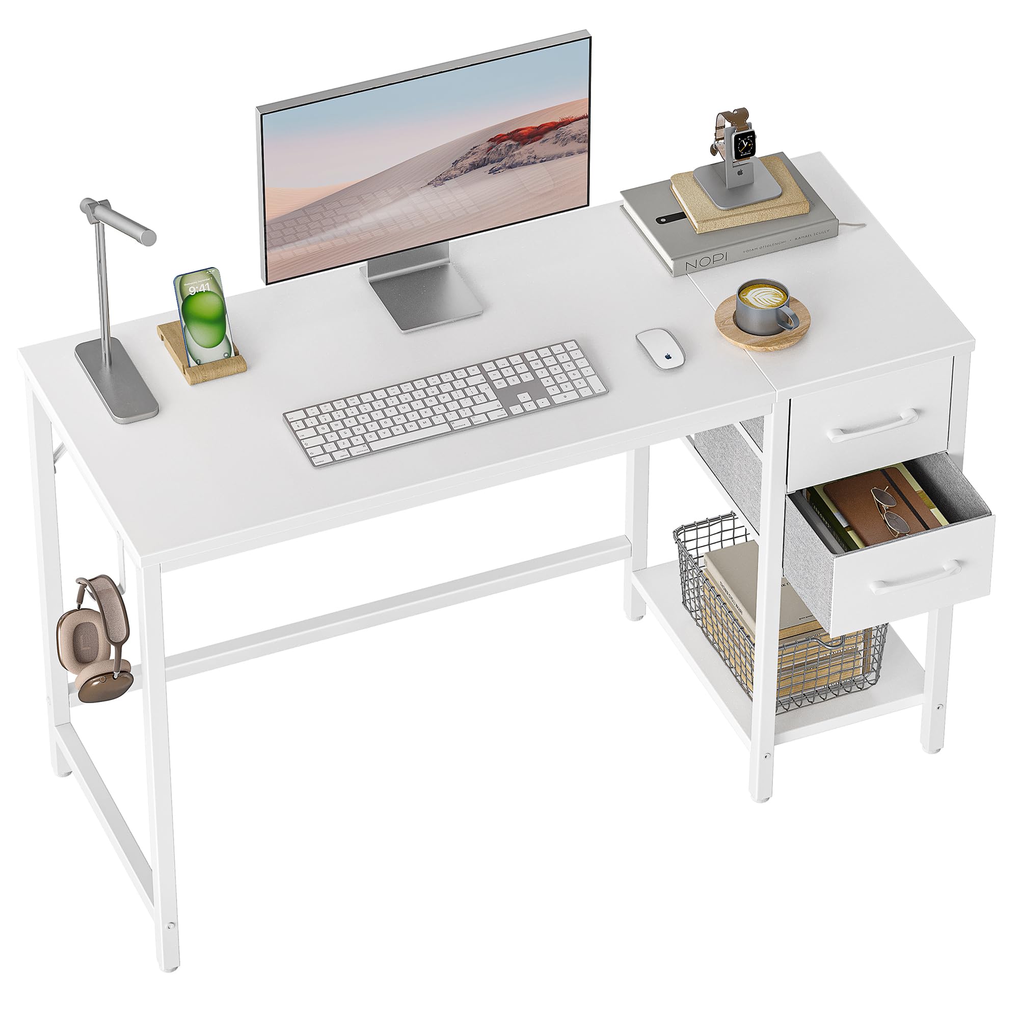 Cubiker Computer Home Office Desk With Drawers, 47 Inch Small Desk Study Writing Table, Modern Simple Pc Desk, White Board And Frame
