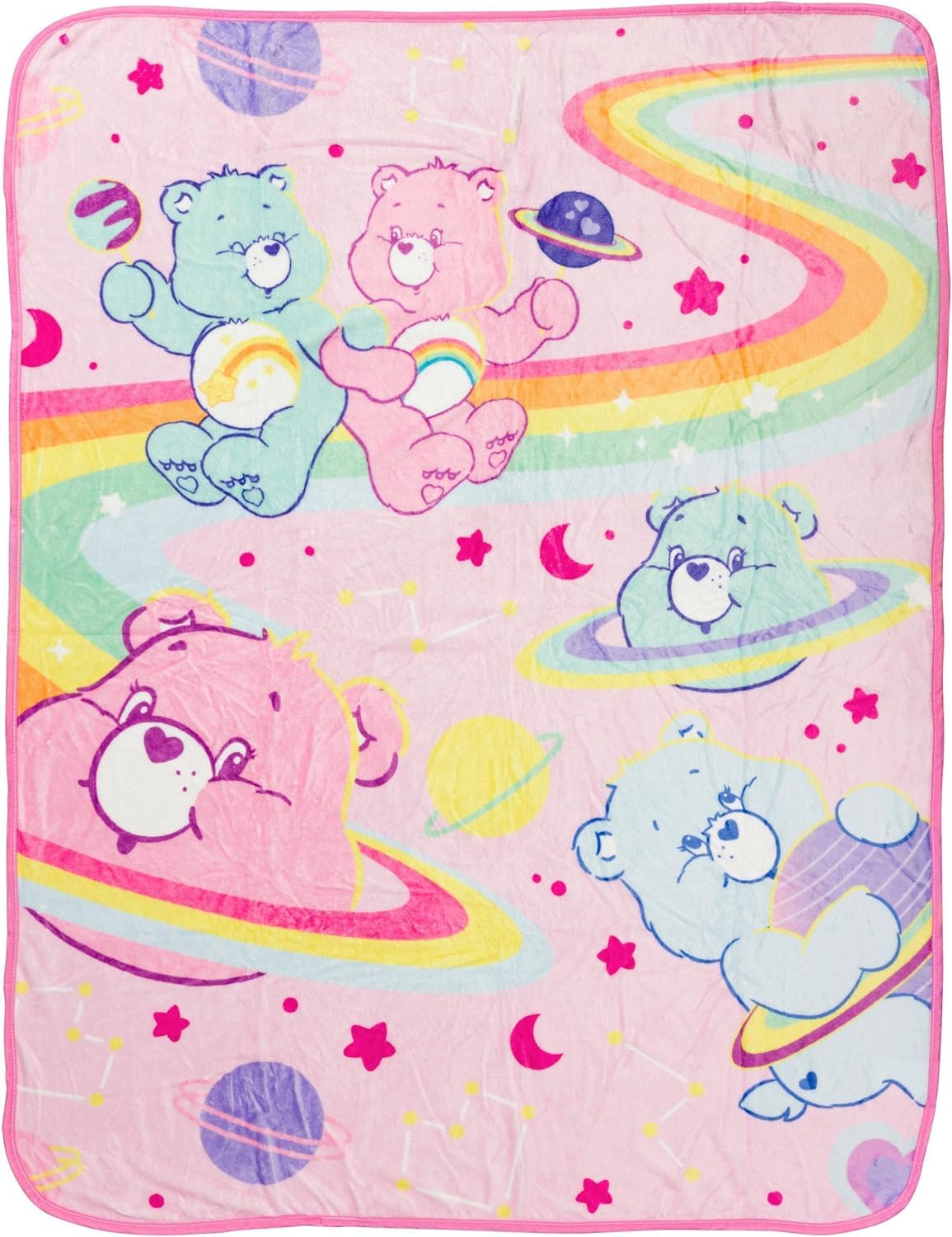 Silver Buffalo Care Bears Rainbow Cosmic Space Featuring Cheer Bear And Wish Bear 45' X 60' Fleece Throw Blanket