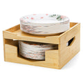 Yarlung Bamboo Paper Plate Dispenser Holder for 810 inch Plates and Air Fryer Liners, Portable Stackable Disposable Plates Orga