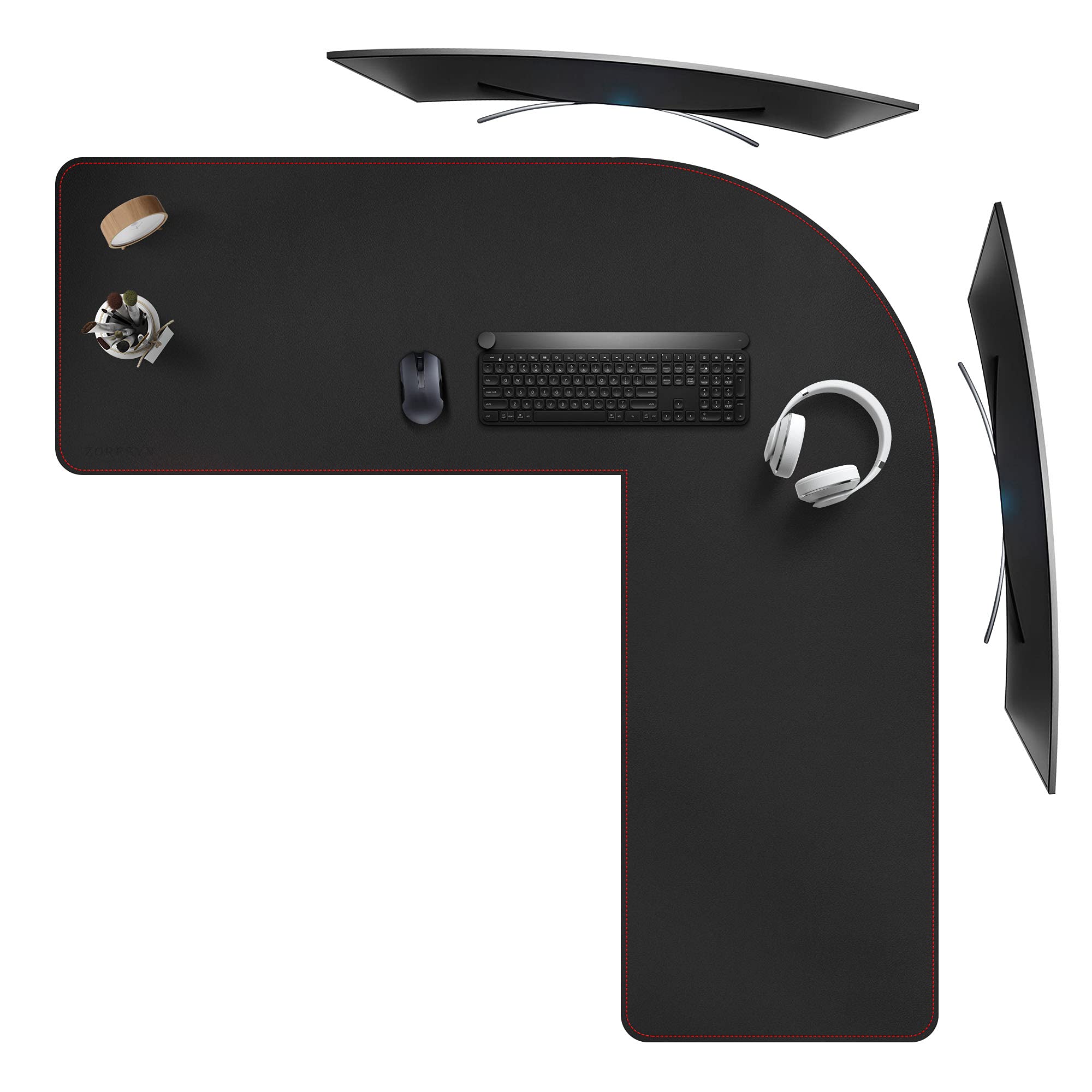 Zoresyn L-Shaped Gaming Desk Mat Mouse Pad, Computer Corner Desk Pad, 47' Home Office Writing Desk Pad Protector, Large Waterpr