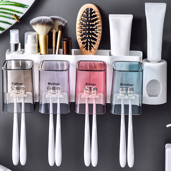SILIZ Wall Mounted Toothbrush Holders with 4 Cups Bathroom Wall Mounted Holder Set Multifunctional Electric Toothbrush Holder wi
