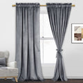 Jiuzhen Grey Velvet Curtains Thermal Insulated Rod Pocket Room Deco Privacy Protection Blackout Curtains For Bedroom, 2 Panels,