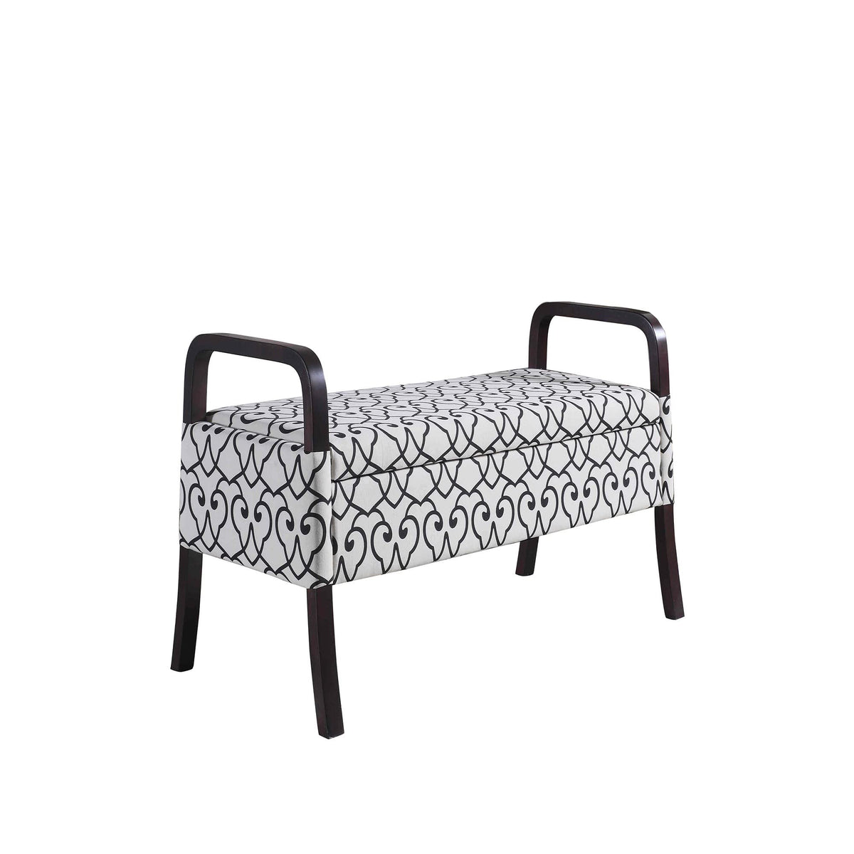 HomeRoots Black/White Wood, Polyurethane Foam: 97%, Polyester Fabric: 3% Black and White Scroll Wooden Storage Bench with Handles