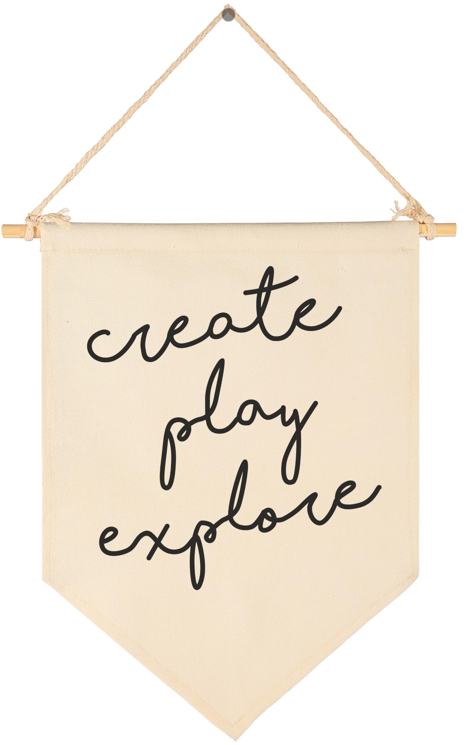 Create Play Explore-Sign Above Crib-Flag Wall Decor Gifts for Baby Boys Girls Kids-Canvas Hanging Pennant Banner Wall Decor Gift
