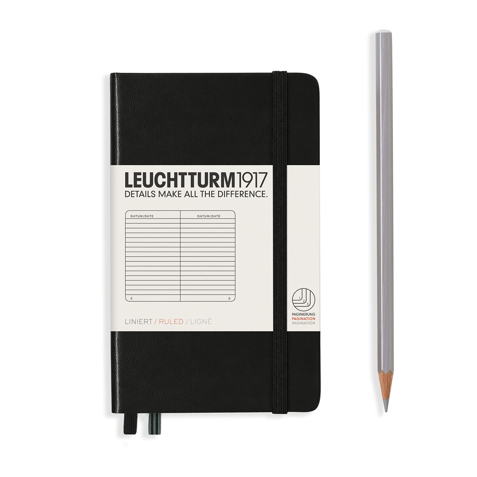 Leuchtturm1917 - Notebook Hardcover Pocket A6-187 Numbered Pages For Writing And Journaling (Black, Ruled)