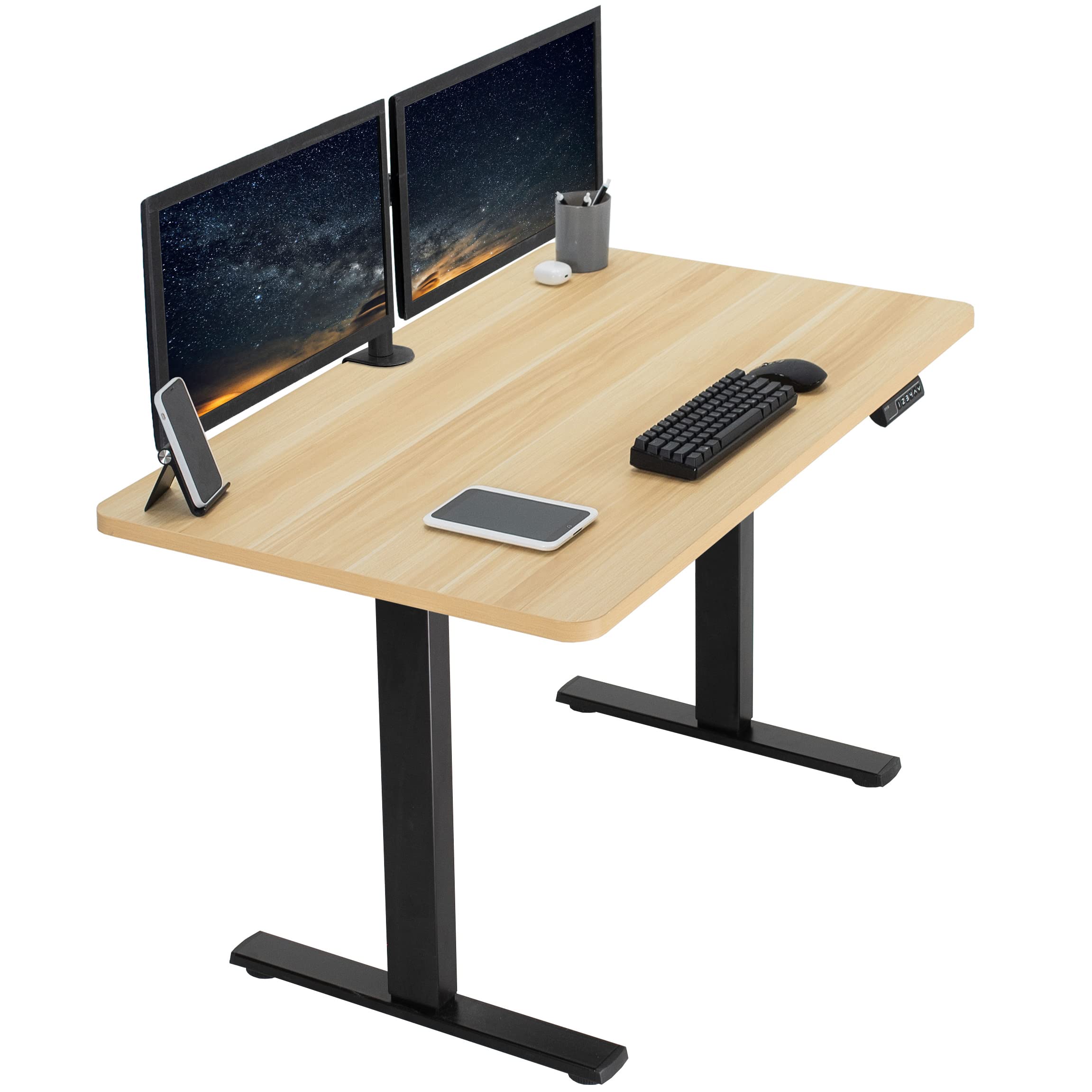 Vivo Electric 48 X 30 Inch Standing Desk Workstation, Memory Controller Height Adjustment, 1B Series, One-Piece Light Wood Top, Black Frame, Desk-Kit-1B5C