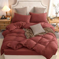 Pure Era Jersey Knit Duvet Cover Set 100% T-Shirt Cotton Super Soft Comfy 3Pc Bedding Set With Zipper Closure (Solid Brick Red,