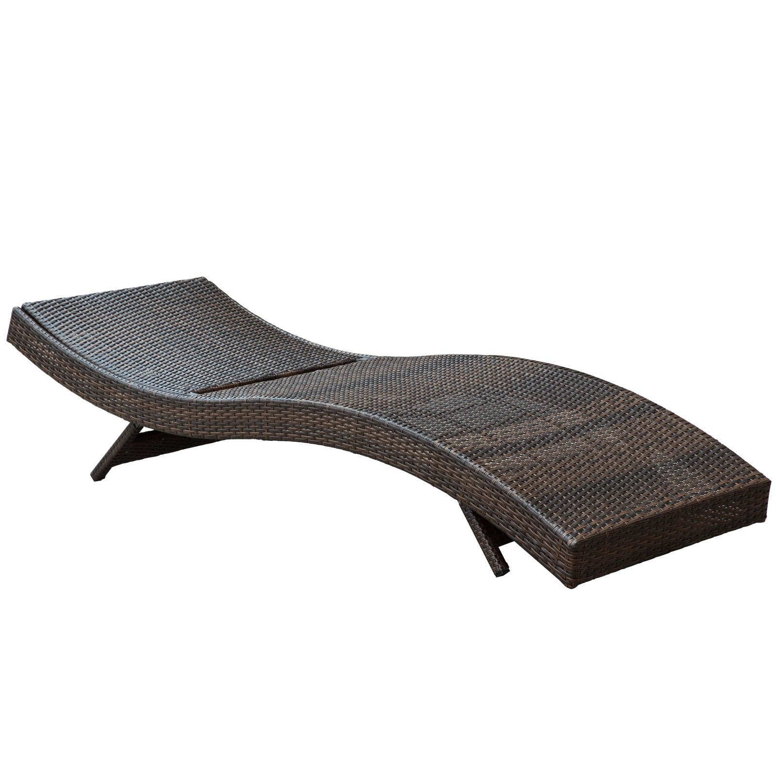 LexMod Peer Outdoor Wicker Chaise Lounge Chair with Brown Rattan and Red Cushions