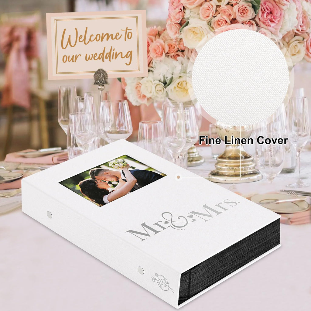 Lanpn Wedding Photo Album 4X6 300 Pocket Photos Slip In, Linen Cover Large Capacity Newlywed Marriage Window Album Hold 300 Hori