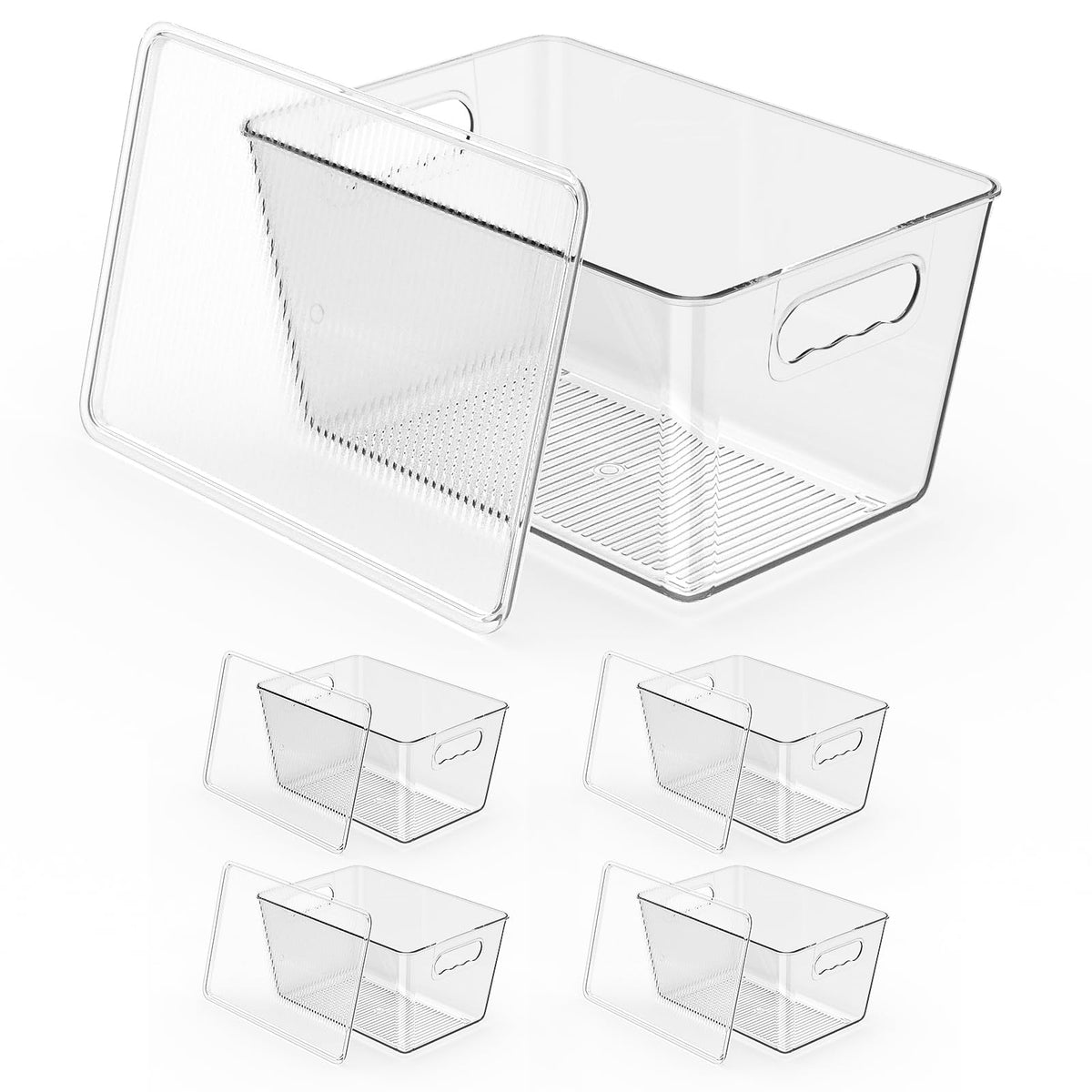 Clear Stackable Fridge Organizer with Lids, 4 Pack Large 11.57.56 Inch