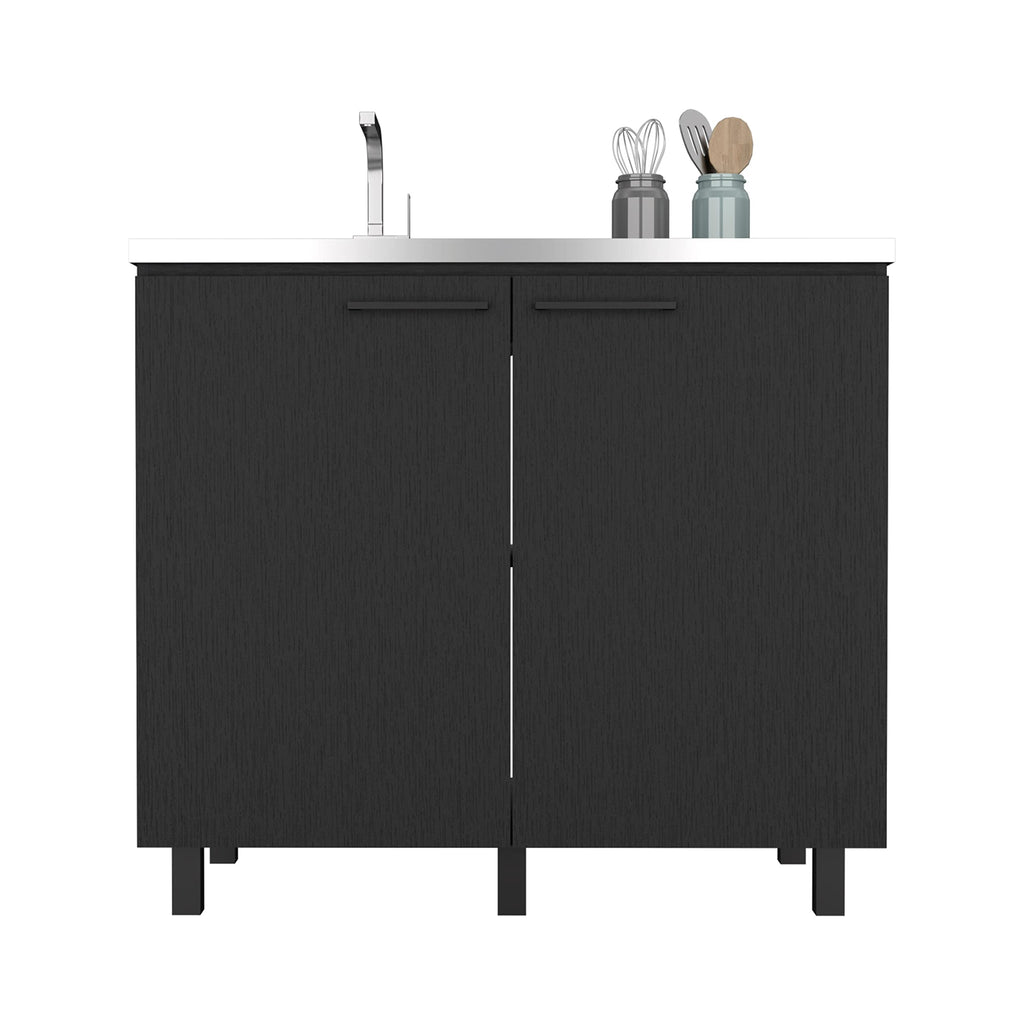 Salento 2 Freestanding Utility Base Cabinet With Stainless Steel Countertop And 2-Door, Black