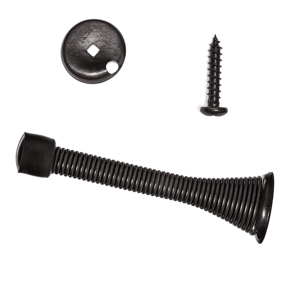 Kiseer 12 Pack Spring Door Stops 3 1/4' Flexible Heavy Duty Spring Door Stopper With Rustproof Screw Rubber Bumper Tips (Black)