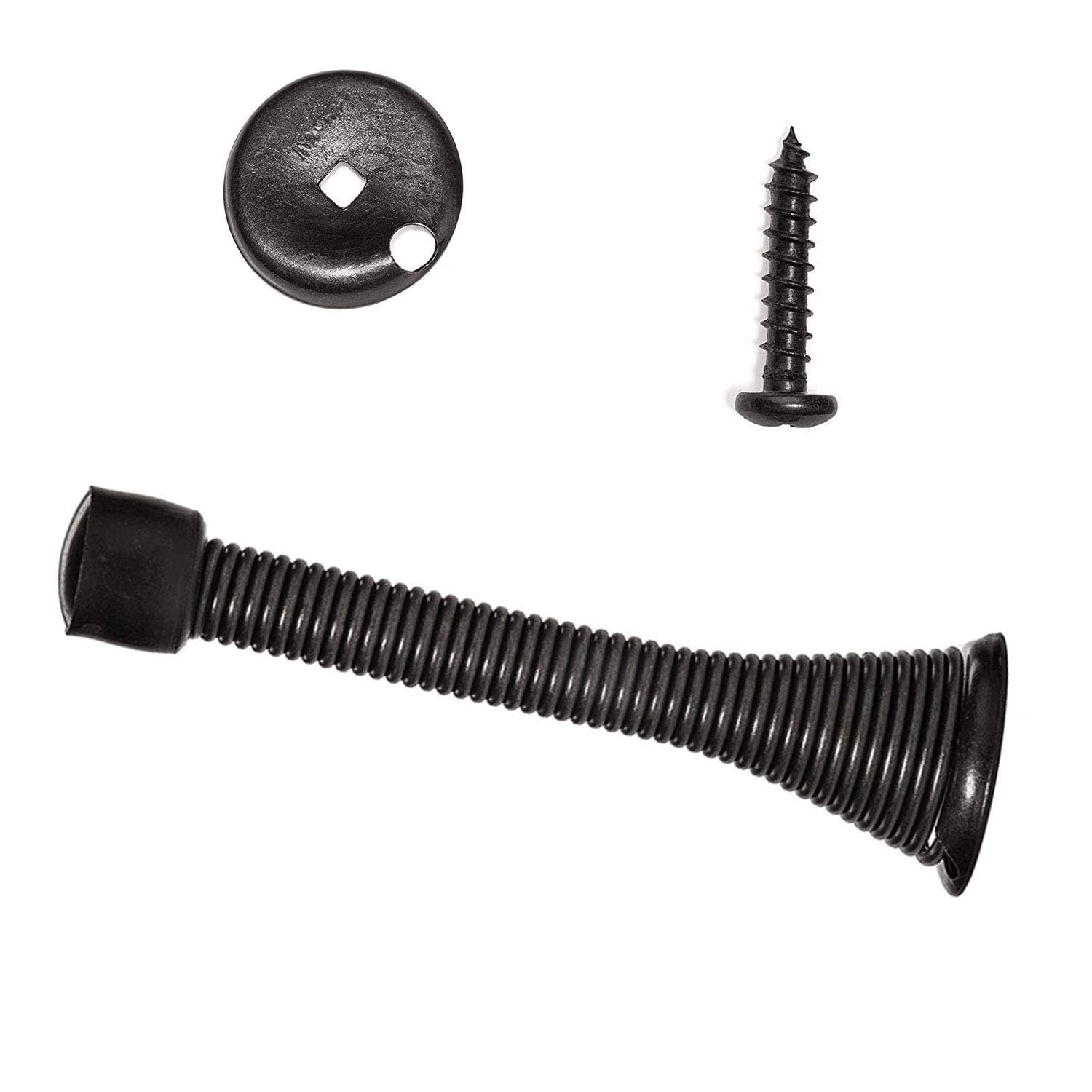 Kiseer 12 Pack Spring Door Stops 3 1/4' Flexible Heavy Duty Spring Door Stopper With Rustproof Screw Rubber Bumper Tips (Black)