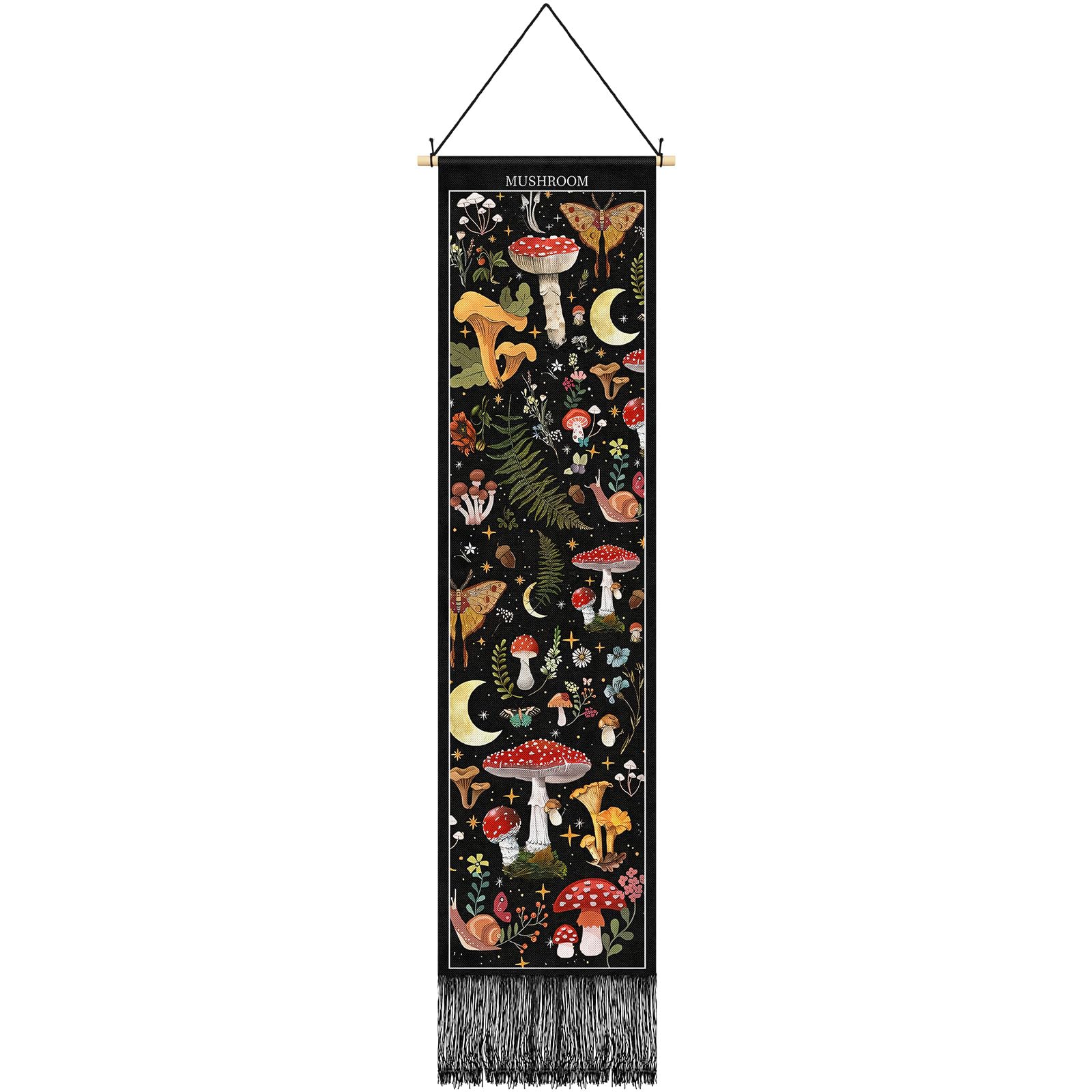 Tegeme Vintage Tapestry 52 x 13 Inch, Long Tapestry Vertical Wall Hanging Reference Illustrative Botanical Tapestry Tassel Tapes