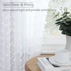 Dancurton White Semi Sheer Curtains 63 Inch Length 2 Panels For Bedroom Back Tab White Pom Pom Tufted Curtains Farmhouse Boho Sh