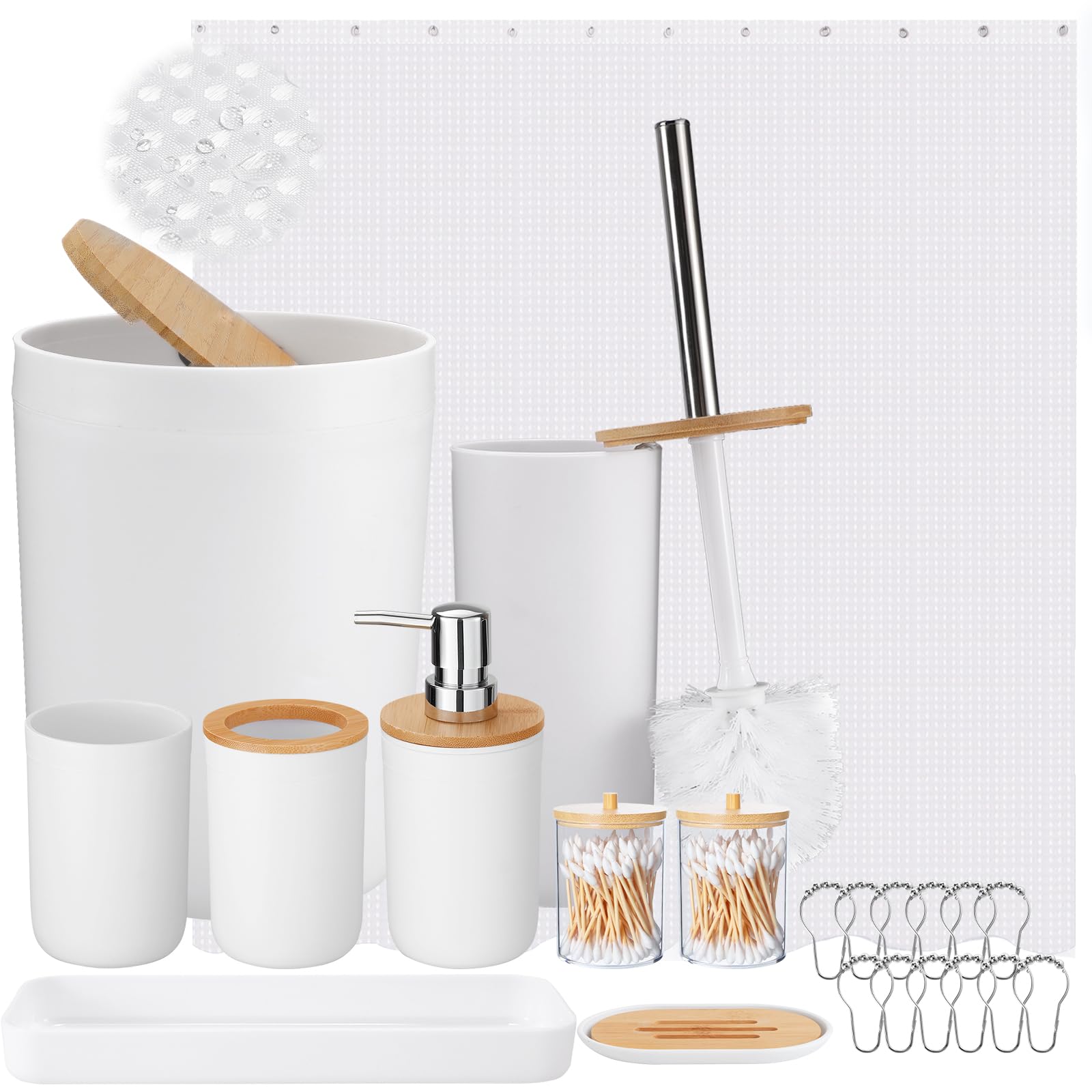 iMucci Bathroom Accessories Set with Trash Can,Toilet Brush,Toothbrush Holder, Lotion Soap Dispenser, Soap Dish,Toothbrush Cup,Q