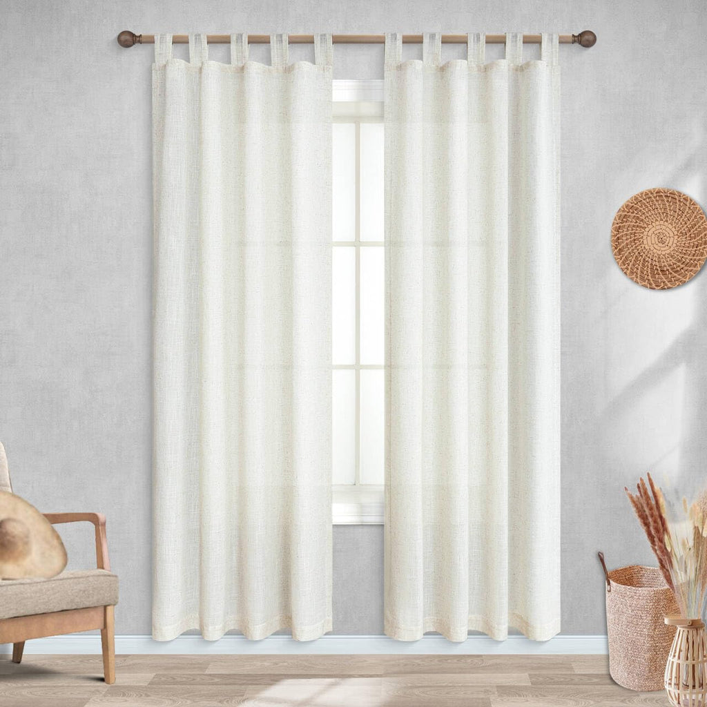 Koufall Door Curtain For Doorways,Tab Top Privacy Boho Sheer Linen Doorway Curtains,78 Inch Long,Cream