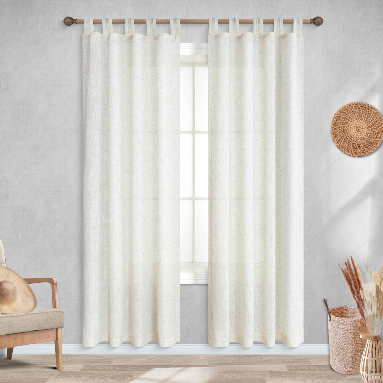 Koufall Door Curtain For Doorways,Tab Top Privacy Boho Sheer Linen Doorway Curtains,78 Inch Long,Cream