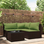 vidaXL 4 Piece Patio Lounge Set with Cushions - Weather-Resistant Poly Rattan Garden Sofa Set with Glass Tabletop - Brown and Green - Outdoor Furniture