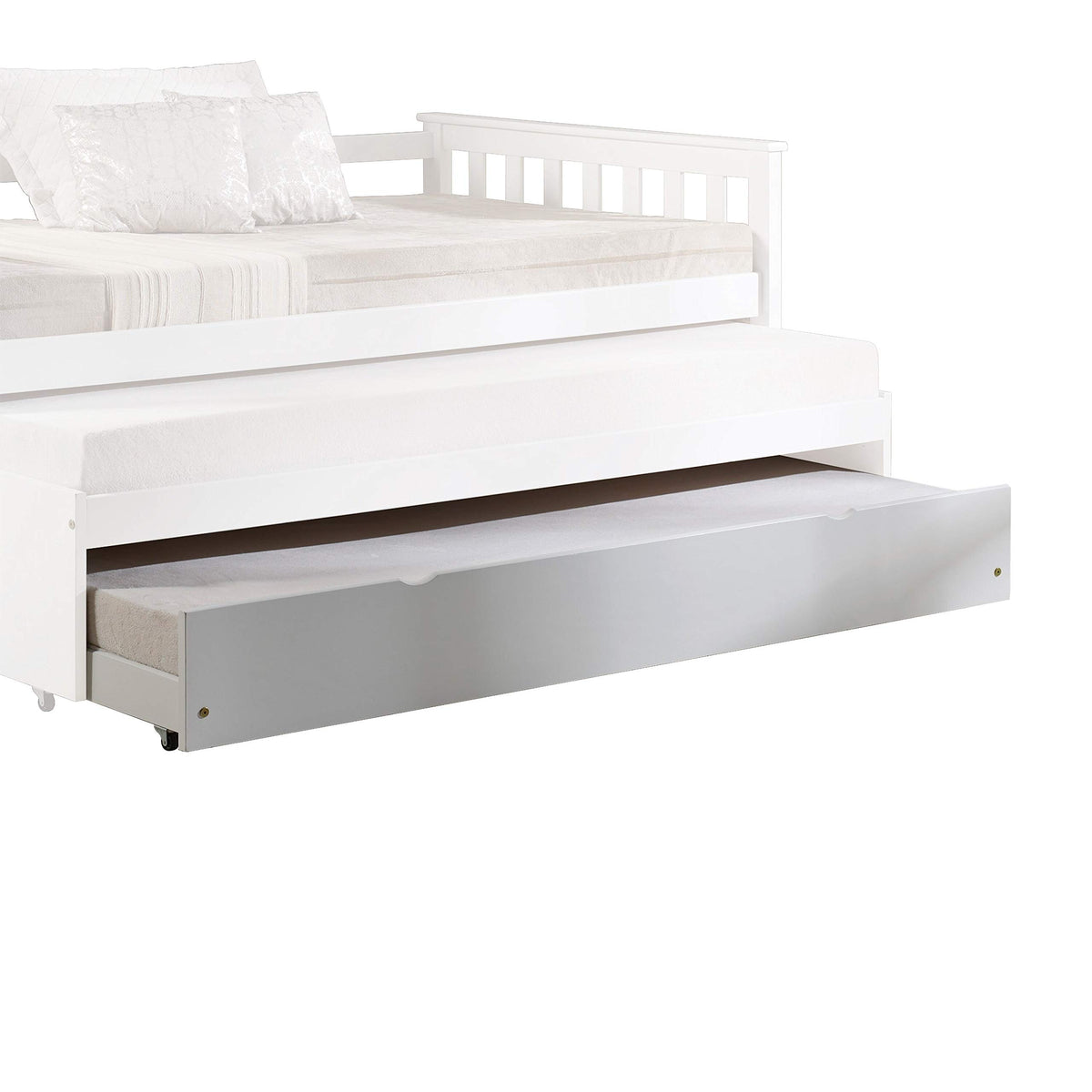 Acme Wood Twin Size Trundle with Caster Wheels 77&quot; L x 41&quot; W x 10&quot; H Trundle Bed or Storage Drawer & 12 Slats Support, White Finish