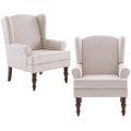 Huimo Living Room Chair Set Of 2, Upholstered High-Back Armchair With Retro Print, Linen Wingback Chair For Bedroom & Study, Acc