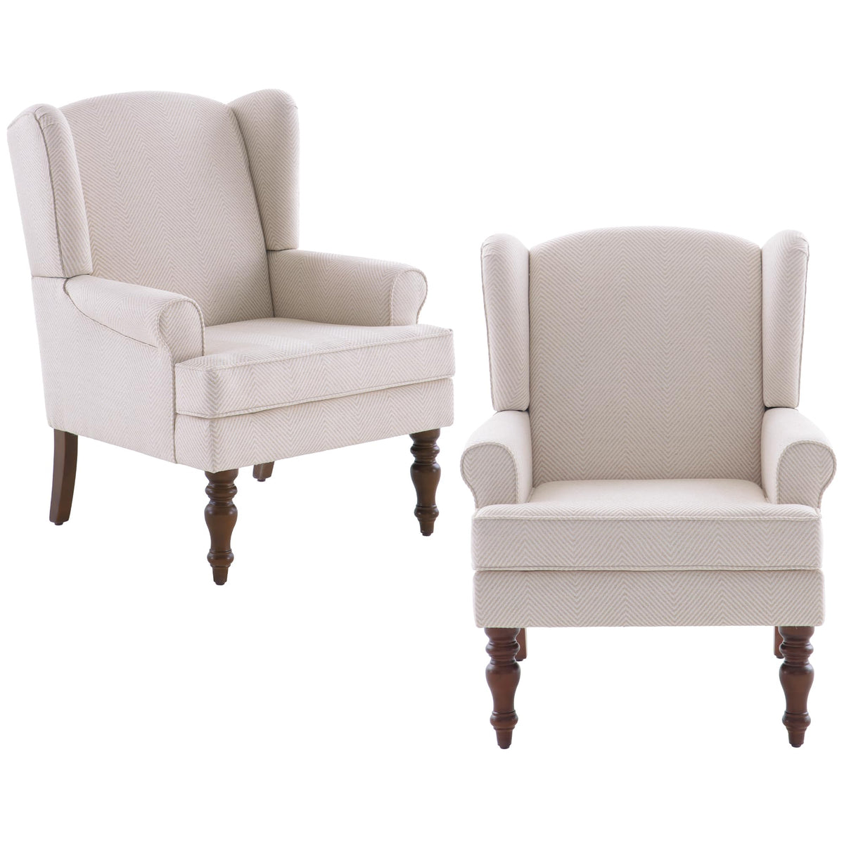 Huimo Living Room Chair Set Of 2, Upholstered High-Back Armchair With Retro Print, Linen Wingback Chair For Bedroom & Study, Acc