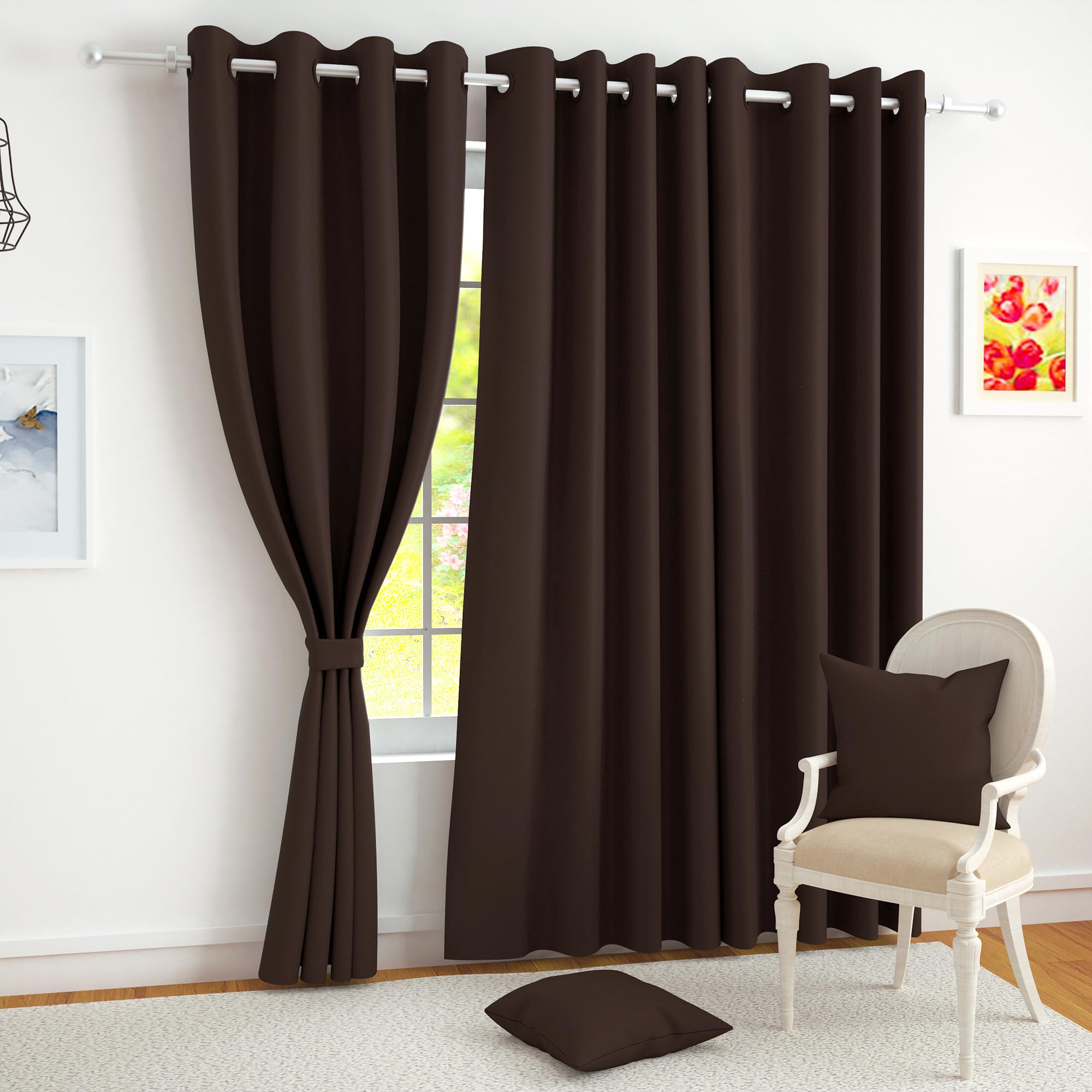 Story@Home 100% True Blackout Long Door Curtains 9 Feet Set Of 3 | Solid Printed | Room Darkening | Thermal Insulated Curtains F