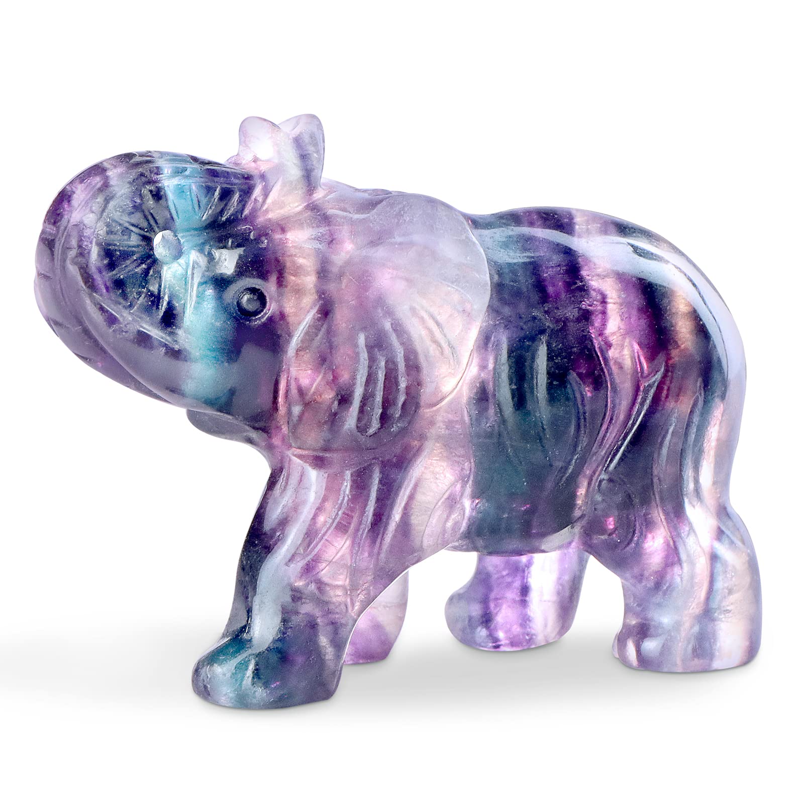 Hxswkk 2.5 Rainbow Fluorite Crystal Elephant Decor Gemstone Hand Carved Animal Healing Statue Craft Home Office Gifts